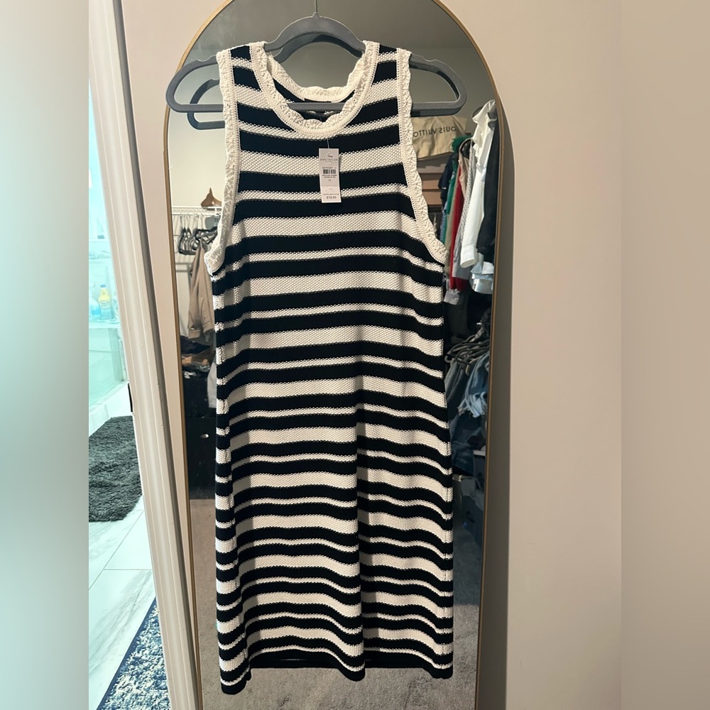Ann Taylor Factory Black and White Striped Knit Tank Dress NWT